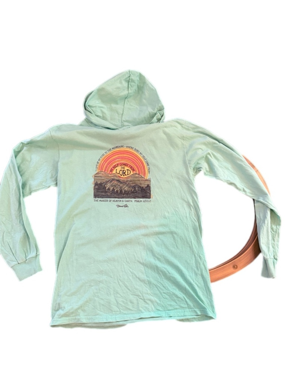 Blessed Girl Mint Green Hoodie Psalm 121 ChristianGraphic TopMedium Faith Based - Picture 7 of 8